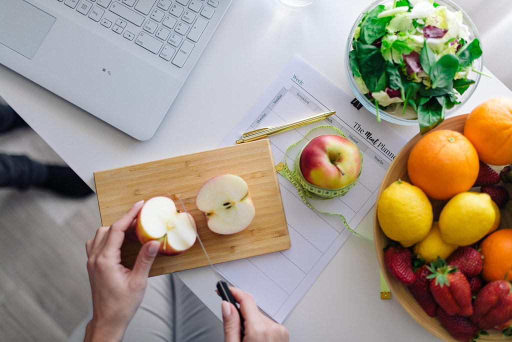 Planning balanced meals at the kitchen counter